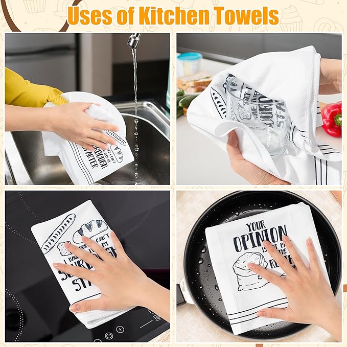 R HORSE Funny Baking Kitchen Dish Towels - 5Pcs Bread Theme Cleaning Dishcloth Bread Making Baking Absorbent Bar Quick Dry Hand Towel Tea Towels Birthday for Women Men Housewarming Decor