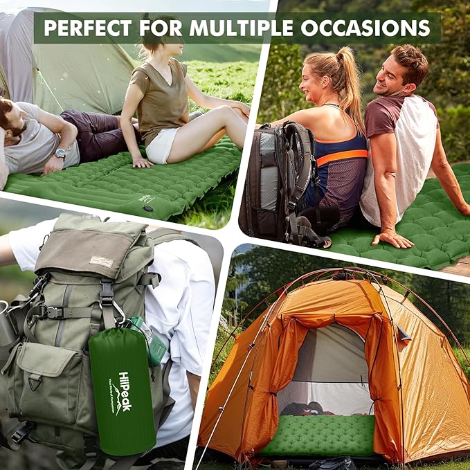 HiiPeak Camping Sleeping Pad, Suede Top Camping Mat with Pillow, Built-in Foot Pump Inflatable Sleeping Pads Compact for Camping Backpacking Hiking Traveling Tent