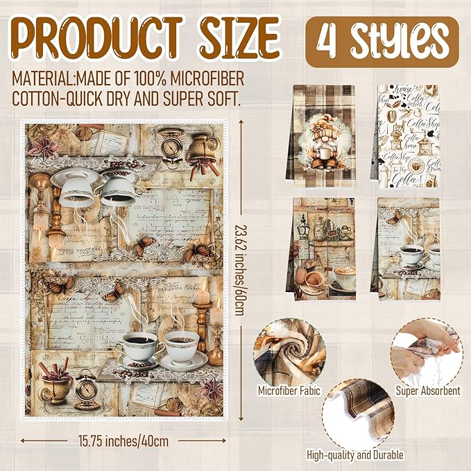Hahafelt 8 Pcs Coffee Kitchen Gift Dish Towel Pot Holder Oven Mitt Set 4 Tent Car Tea Towels with Funny Sayings Novelty 2 Oven Mitts 2 Pot Holders Coffee Accessories Decor for Rv