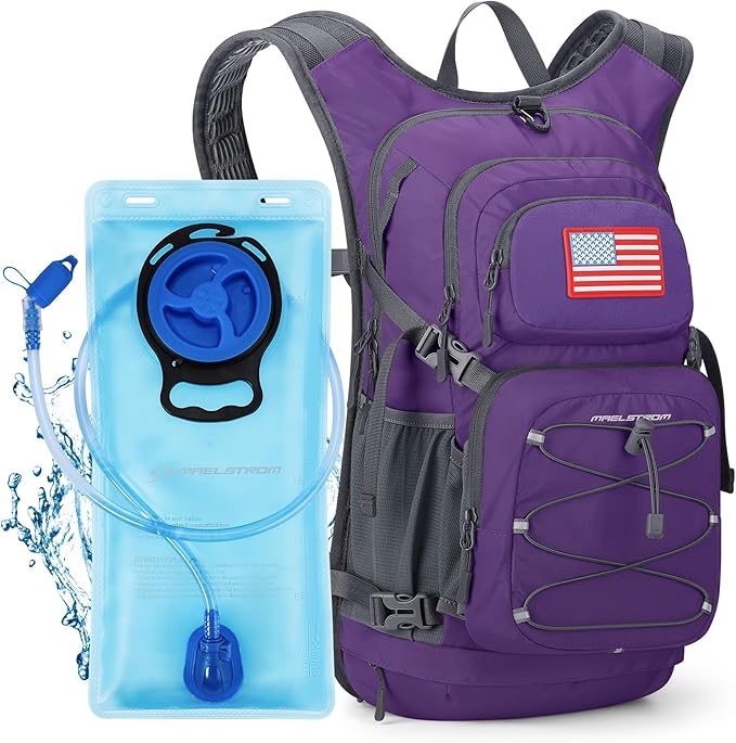 Maelstrom Hydration Hiking Backpack with 2L/3L Water Bladder, High Flow Bite Valve Water Backpack for Men Women Lightweight Insulation for Hiking, Cycling, Running, Climbing, Camping