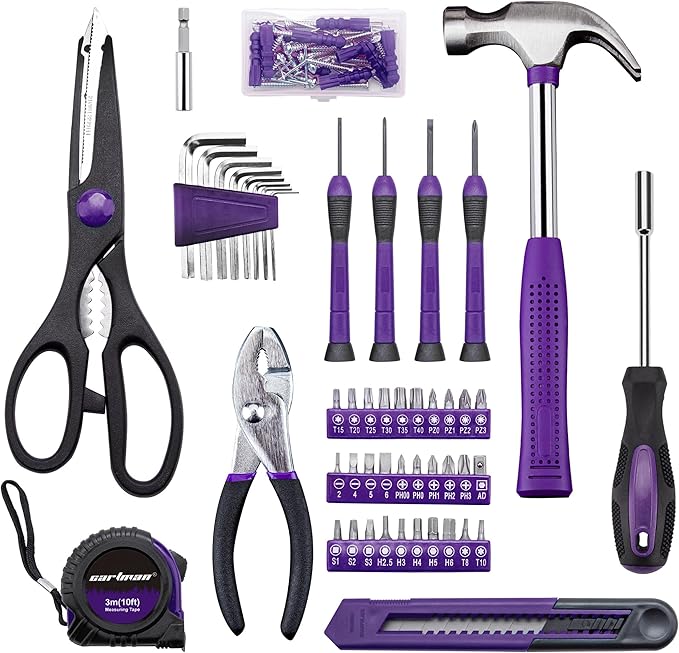 CARTMAN Home Tool Set Kit, Basic Household Hand Tools with Storage Case Purple