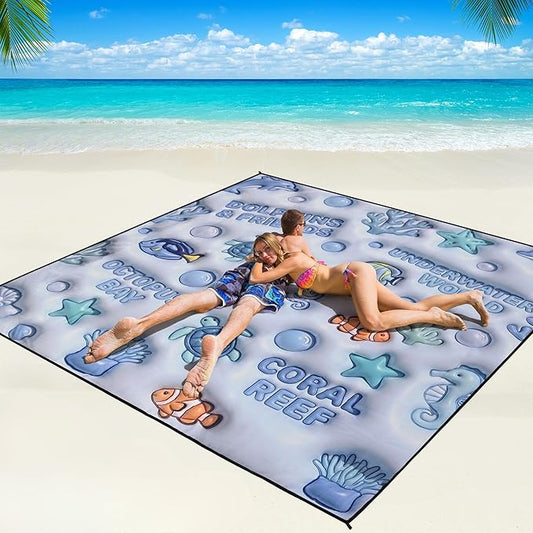 WIWIGO Beach Blanket Waterproof Sandproof Beach Mat 79" X 83"/10'x9'for 2-8 Adults Quick Drying Outdoor Picnic Mat Beach Accessories for Travel, Camping, Hiking