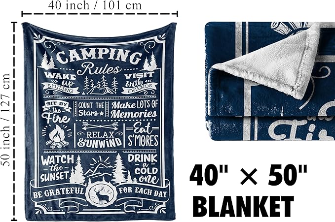 InnoBeta Camping Gifts for Women Men Lovers Throw Blanket, Happy Campers Decor Outdoor, RV Campsite Travel Hiking 40" x 50" - Camping Rules