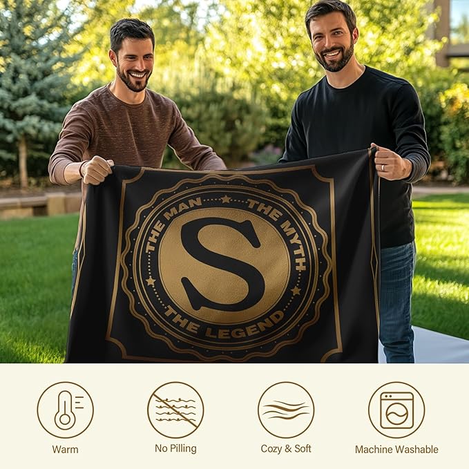 Wazzio Happy Birthday Gifts for Men, Men Birthday Gifts for Dad, Blanket for Man, Throw Blanket for Him, Creative Gift for Dad, Grandpa and Uncle, Initial Letter S Blanket for Christmas 50"x60"