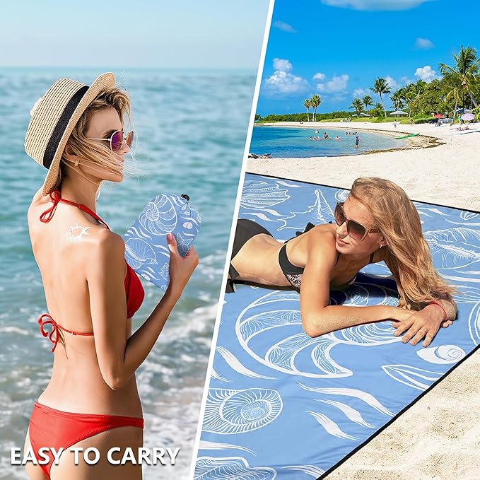 WIWIGO Beach Blanket Waterproof Sandproof Beach Mat 79" X 83"/10'x9'for 2-8 Adults Quick Drying Outdoor Picnic Mat Beach Accessories for Travel, Camping, Hiking