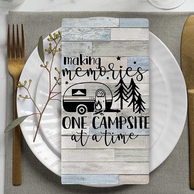 Camper RV Kitchen Dish Towels Set of 2, Making Memories One Campsite at Time Drying Hand Towel Baking Cooking Cloth, Camping Adventure Farmhouse Bathroom Home Decoration 18 x 26 Inches