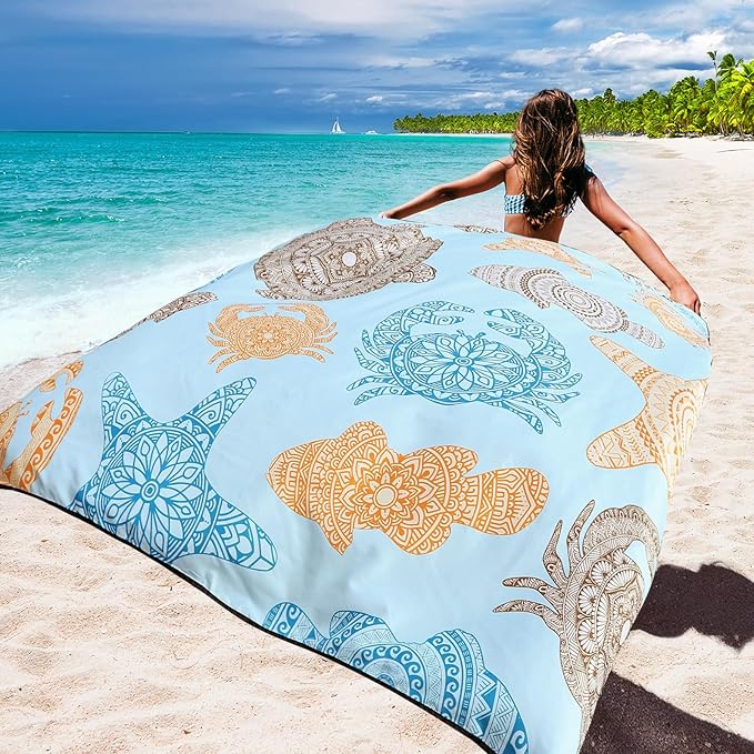 WIWIGO Beach Blanket Waterproof Sandproof Beach Mat 79" X 83"/10'x9'for 2-8 Adults Quick Drying Outdoor Picnic Mat Beach Accessories for Travel, Camping, Hiking