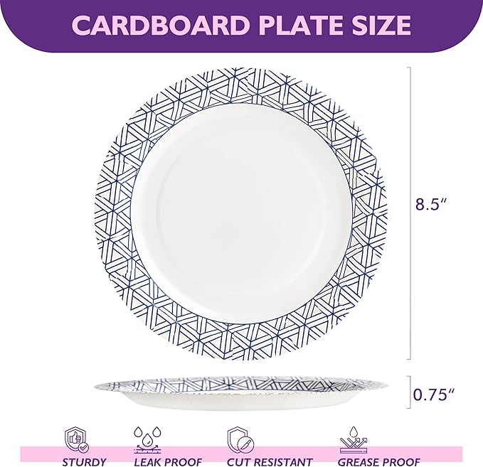 Disposable Paper Plates 8.5 Inch 300 Count, Soak Proof and Cut Resistant Heavy Duty Paper Plates Bulk for Parties, Picnics, Camping, and Everyday Meals