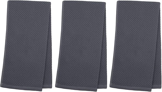 Mia'sDream Grey Kitchen Towels Set, Cotton Dish Towels for Kitchen Washing Dishes, Soft and Absorbent Kitchen Hand Towels Tea Towels, 13inch x 28inch 3 Pack (Dark Gray)