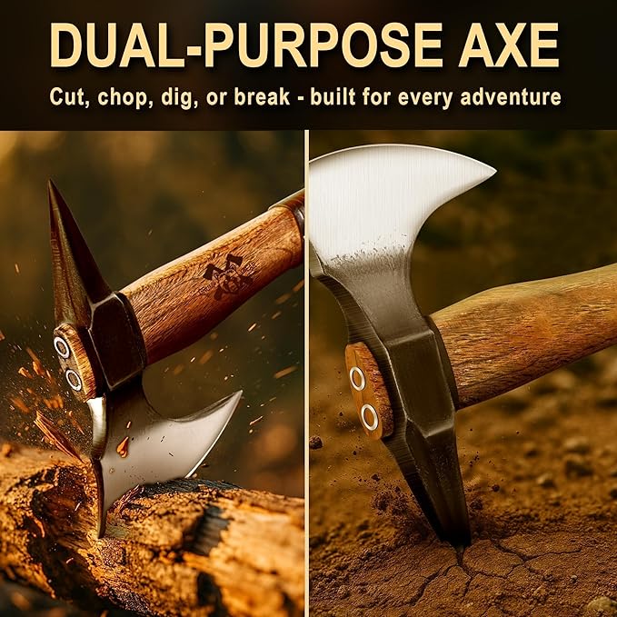 Grumpy Bear 15" Camping Hatchet, Survival Axe with Sheath, High Carbon Steel and Wood Handle, Anti-Slip Grip – Ideal for Bushcraft, Wood Splitting & Outdoor Adventures