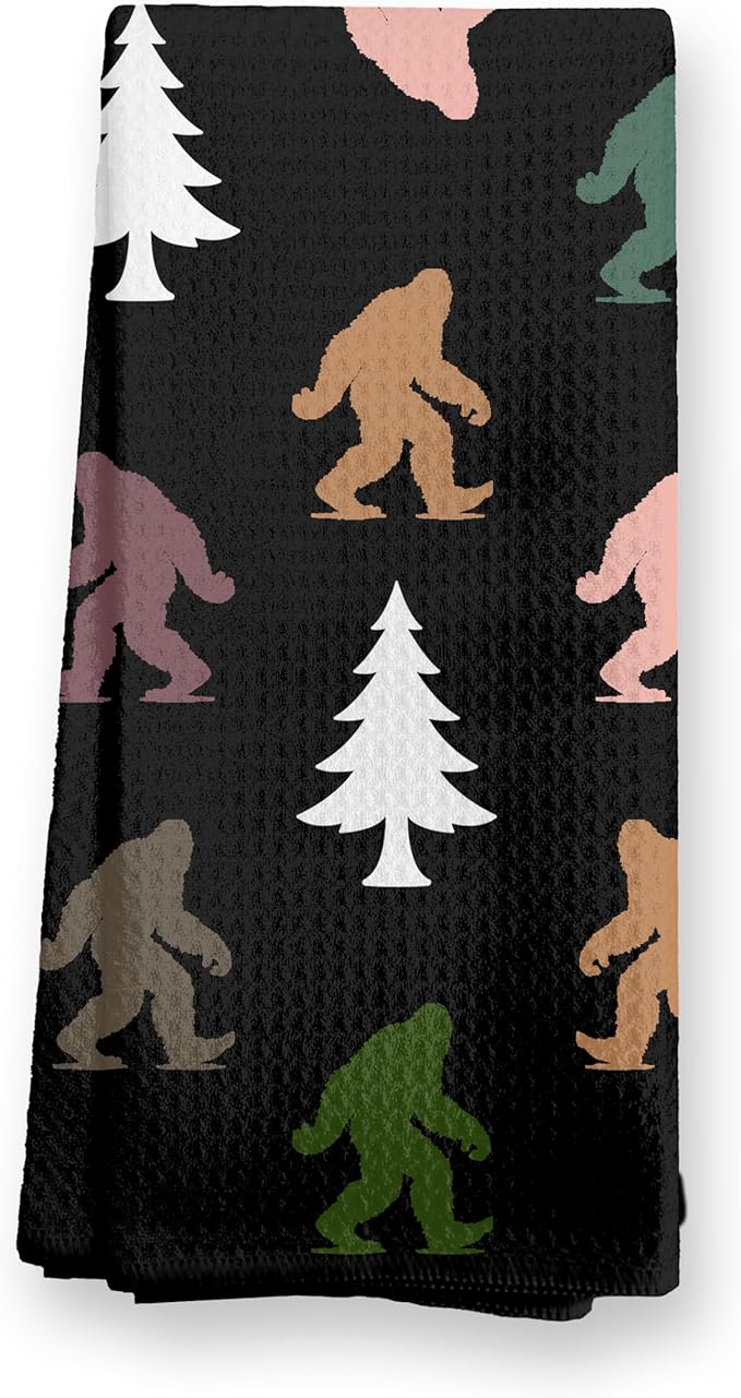 Abstract Retro Sasquatch Pine Tree Kitchen Towels, Sasquatch Gifts Dish Tea Towels for Kitchen Decor, Gifts for Hiking Camping Lovers Hand Towel for Bathroom Decor, 16x24 Inch,C161