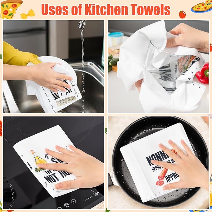R HORSE Italian Kitchen Dish Towels - 5Pcs Italian Food Cleaning Dishcloth Italy Wine Cheese Pizza Absorbent Bar Quick Dry Hand Towel Tea Towels Birthday for Women Man Housewarming Decor
