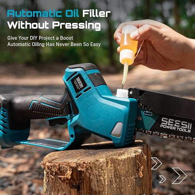 SEESII Brushless Mini Chainsaw 6 Inch, Handheld Saw with 2 * 2000 mAh Batteries, Cordless Chainsaw with Automatic Oiler, Compatible with Makita 18V Battery, Electric Saw for Tree Limb Branch Cutter
