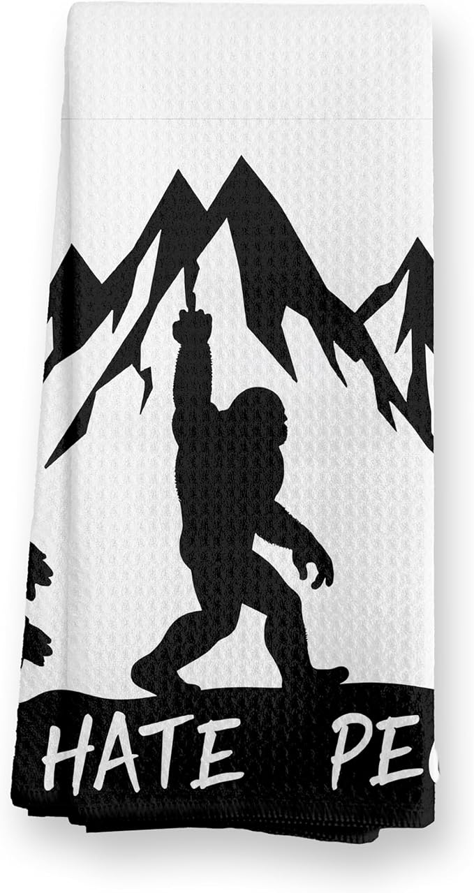 Funny Christmas Sasquatch Kitchen Towels, Black and White Farmhouse Christmas Forest Dish Tea Towels for Kitchen Decor, Xmas Winter Holiday Hand Towel for Bathroom Decor, 16x24 Inch,C089-MJ-ZH