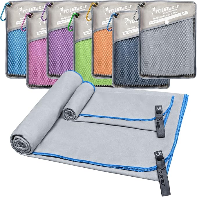 SYOURSELF 2 Pack Microfiber Camping Towel, Quick Dry Towel, Soft Absorbent Compact Travel Gym Workout Sweat Towel for Beach Yoga Swim Travel Camping Hiking Backpack Essentials (XL:72"x32"+12"x24")