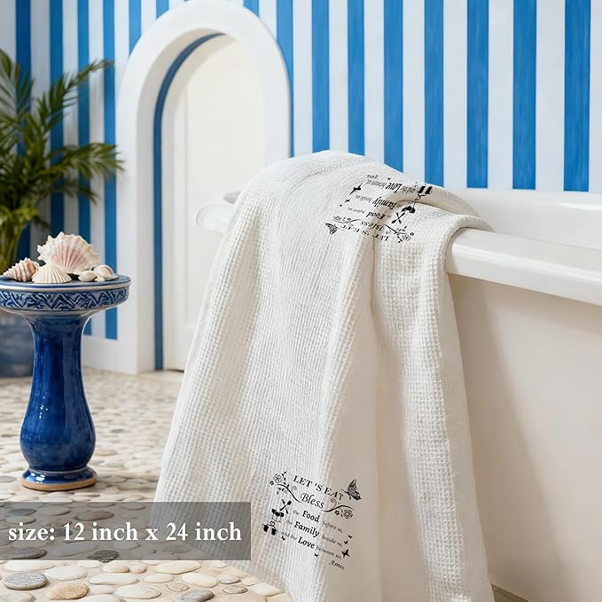 Bless The Food Christian Kitchen Towels 16x24,Bless The Food Before us Religious Bible Scripture Inspirational Kitchen Bathroom Towels，Christian Housewarming Gifts for Women
