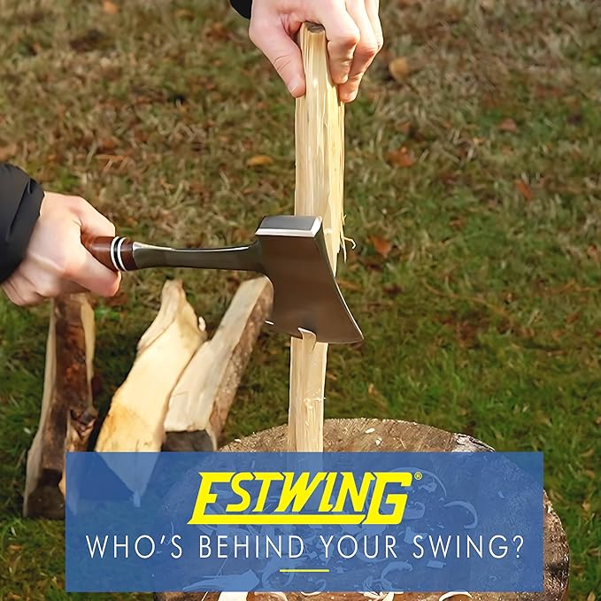 ESTWING Sportsman's Axe - 14" USA Made Camping Hatchet with Forged Steel Construction & Genuine Leather Grip - E24A
