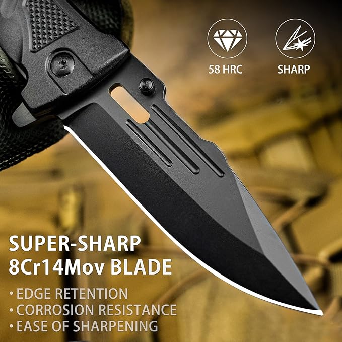 NedFoss Pocket Folding Knife DA75, 3 in 1 Pocket Knife Gifts for Men Women, Survival Knife with Liner-Lock Belt Clip, Seat Belt Cutter, Glass Breaker, Hunting knife for Camping Hiking