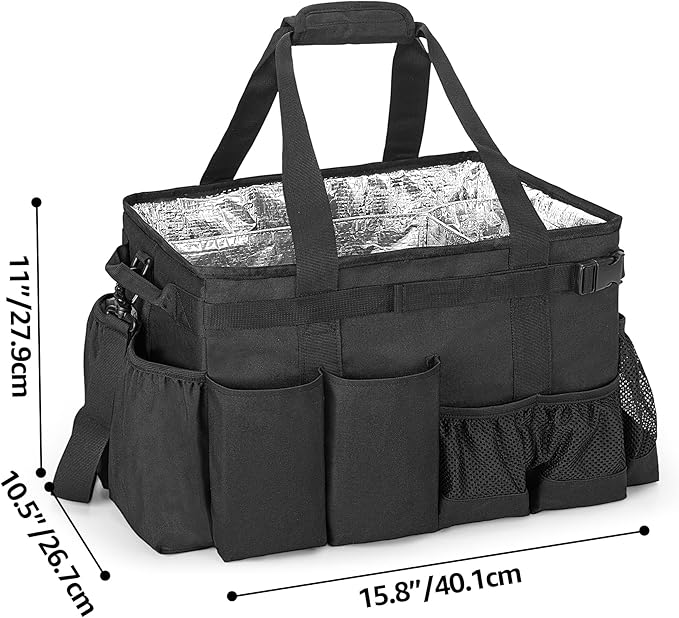 HODRANT Large Grill Utensil Caddy with Paper Towel Holder, Outdoor Picnic Bag Organizer for BBQ Supplies Tool, Tailgating Accessory Basket Camping Gear Must Haves for Cook Essentials, Black, Bag Only