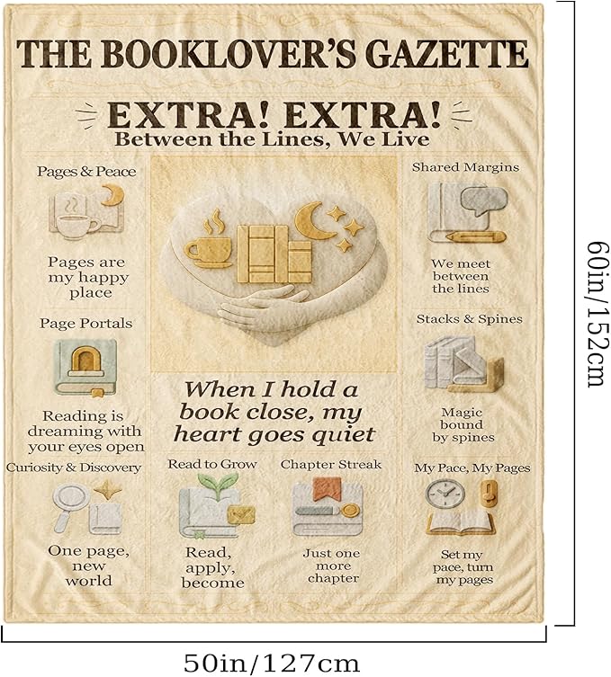 Book Lover Reading Blanket 60x50, Vintage Newspaper Editorial Design, Cozy Polyester Flannel Throw for Couch, Bed & Sofa, Sepia Reader-Themed Home Decor, Gift for Women & Adults