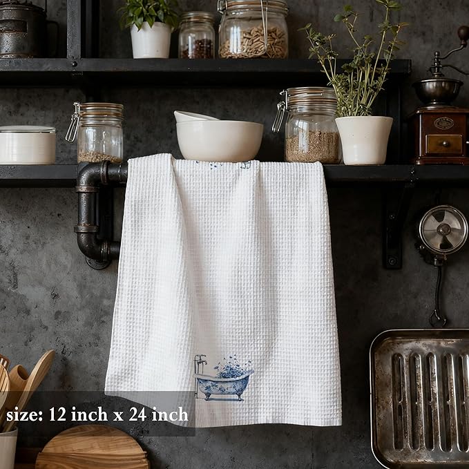Blue Hand Towels for Bathroom 16x24, Chinoiserie Floral Hand Towel,Grandmillennial Aesthetic Flower Bathtub Decorative Hand Towels for Bathroom Washroom Spa Dorm Kitchen