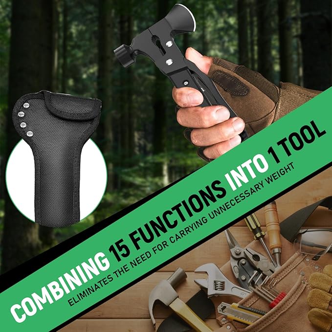15-in-1 Multitool Axe Hatchet, Birthday Gifts for Men, Essential for Camping, Hiking, Cool Gadget, Gifts for Men. Women, Dad, Him, Husband, Father, Mechanic, Boyfriend, Black