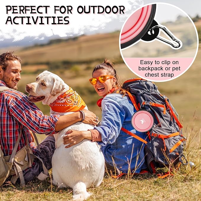 Collapsible Dog Bowls for Travel, 2-Pack Dog Portable Water Bowl for Dogs Cats Pet Foldable Feeding Watering Dish for Traveling Camping with Carabiners, BPA Free (Green&Pink, Small (Pack of 2))