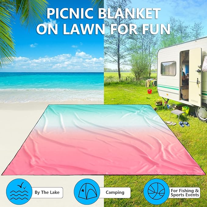 WIWIGO Beach Blanket Waterproof Sandproof Beach Mat 79" X 83"/10'x9'for 2-8 Adults Quick Drying Outdoor Picnic Mat Beach Accessories for Travel, Camping, Hiking