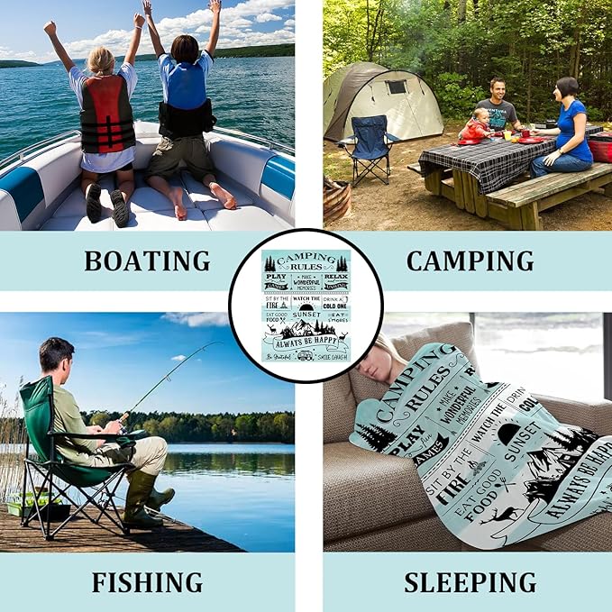 Camping Gifts for Women/Men, Camping Rules Blanket, Camp Stuff, Camp Essentials, Camper Decor for Outdoors, RV Owners Travel 60"x50"