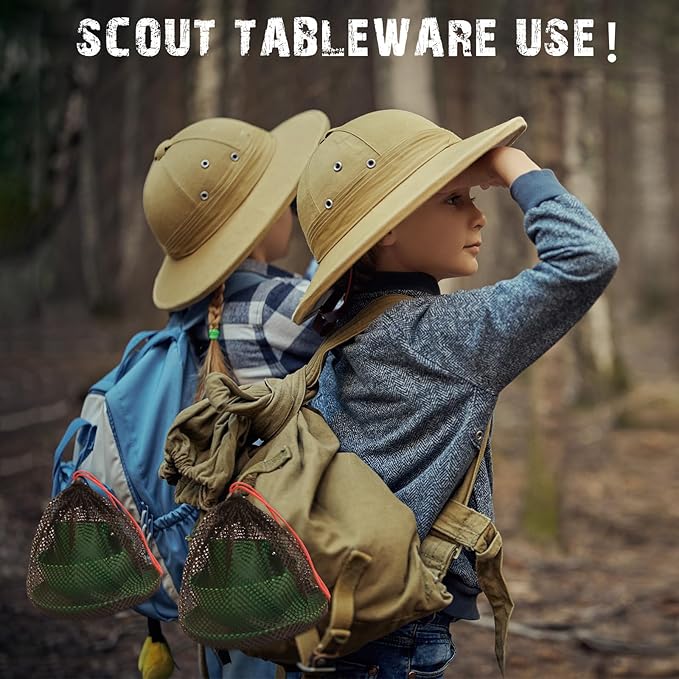 Scout Camping Mess Kit for Person Boy Scout Dishes Set Girl Scout Mess Kit with Mesh Bag Reusable Light Weight Eating Utensils Plastic Camping Cutlery Set for Travel Camp