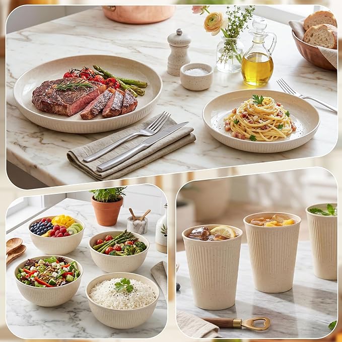 Unbreakable Dinnerware Sets for 4 People,16pcs Camping Plates and Bowls Set, Reusable Picnic Set plastic Plates, Cups, Bowls for Children, Adult, Party, Home