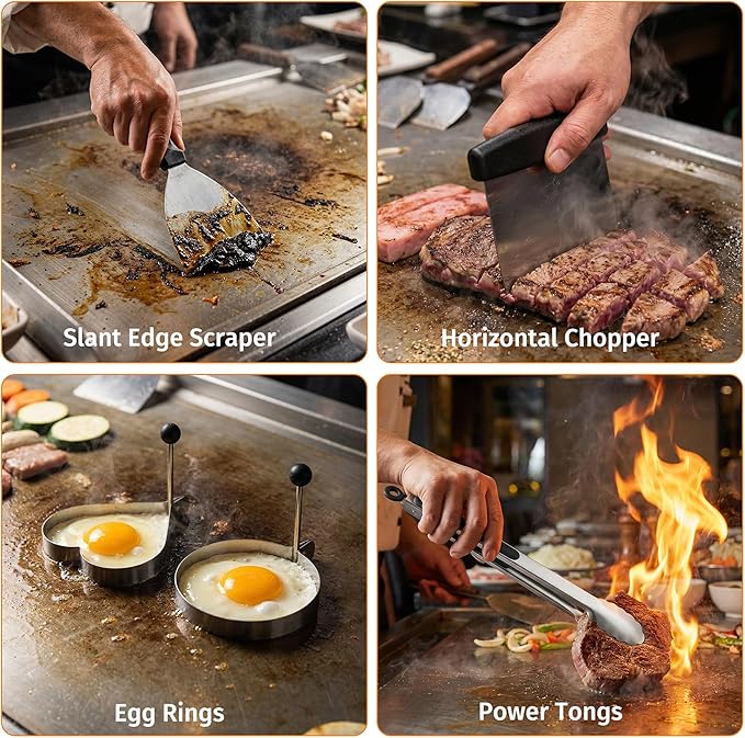17 PCS Griddle Accessories Kit, Flat Top Grill Accessories Set for Blackstone and Camp Chef, Grill Spatula Set with Enlarged Spatulas, Scraper - Outdoor Barbecue Tools Gifts for Men Dad Him