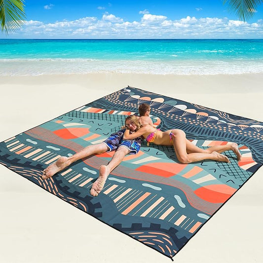 WIWIGO Beach Blanket Waterproof Sandproof Beach Mat 79" X 83"/10'x9'for 2-8 Adults Quick Drying Outdoor Picnic Mat Beach Accessories for Travel, Camping, Hiking