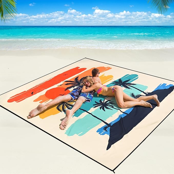 WIWIGO Beach Blanket Waterproof Sandproof Beach Mat 79" X 83"/10'x9'for 2-8 Adults Quick Drying Outdoor Picnic Mat Beach Accessories for Travel, Camping, Hiking