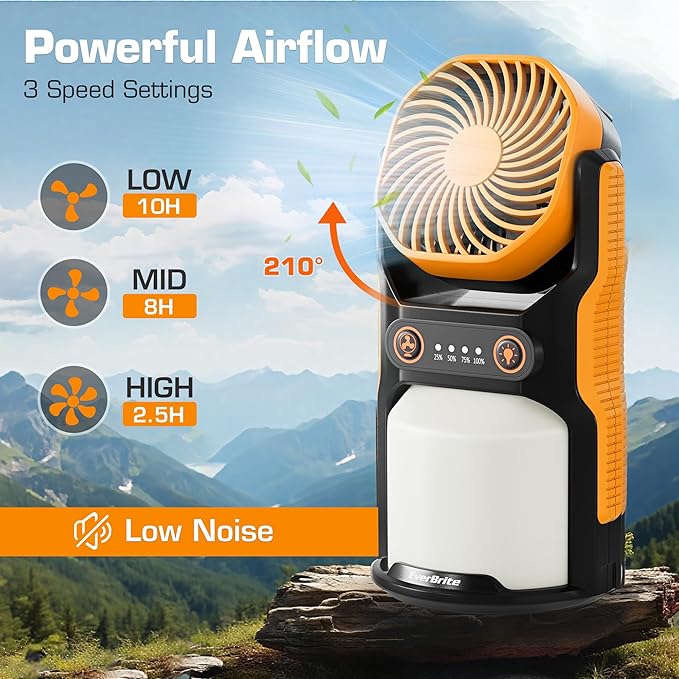 EverBrite 2-in-1 Camping Lantern with Fan, 1000LM Rechargeable Tent Light, 4400mAh Power Bank, Portable Camping Fan with 3 Speeds & 210° Oscillation, USB-C Emergency Light for Camping, Power Outage