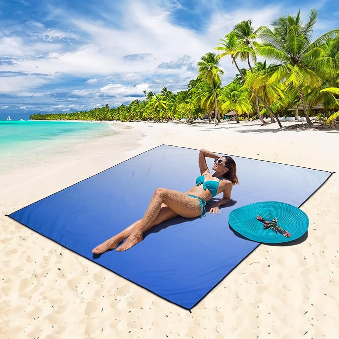 WIWIGO Beach Blanket Waterproof Sandproof Beach Mat 79" X 83"/10'x9'for 2-8 Adults Quick Drying Outdoor Picnic Mat Beach Accessories for Travel, Camping, Hiking