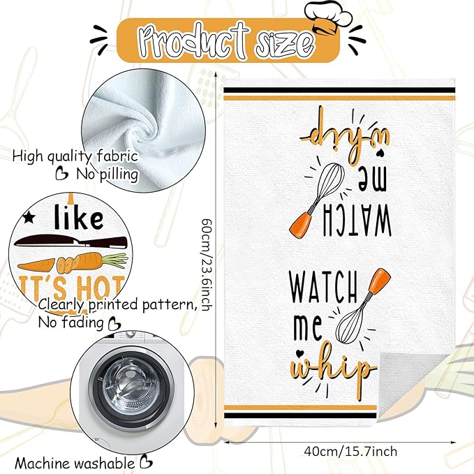 Funny Kitchen Towels and Dishcloths Sets of 4 Kitchen Towels Egg Beater Rolling Pin Absorbent Drying Tea Dish Towel for Cooking Baking Home Decorations,16 x 24 Inch