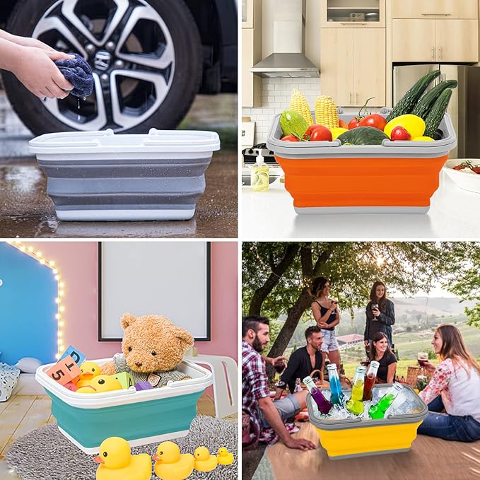 Collapsible Sink with Handle Towel, 2.37 Gal / 9L Foldable Wash Basin for Washing Dishes, Camping, Hiking and Home