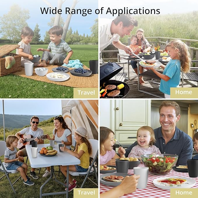 Anbte Plastic Camping Plates and Bowls Set, 12pcs Unbreakable Camping Dinner Set for 4, Reusable, Microwave & Dishwasher Safe Dinner Set, for Kitchen Outdoor Travel Picnic