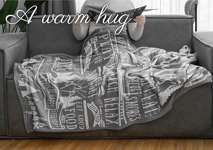 Camping Gifts for Women Men Lovers Throw Blanket, Happy Campers Decor Outdoor, RV Campsite Travel Hiking - Rules 01, 50" x 65"