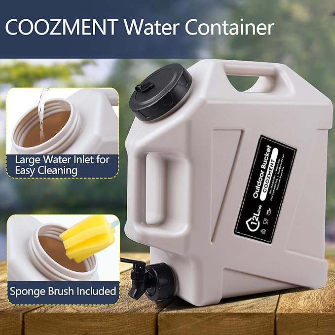 COOZMENT 3.2 Gallon/5 Gallon Water Containers with Spigot, BPA Free Water Jug, Military Green Water Tank, Multifunction Water Storage Containers for Camping Outdoor Hiking,Emergency Stroage