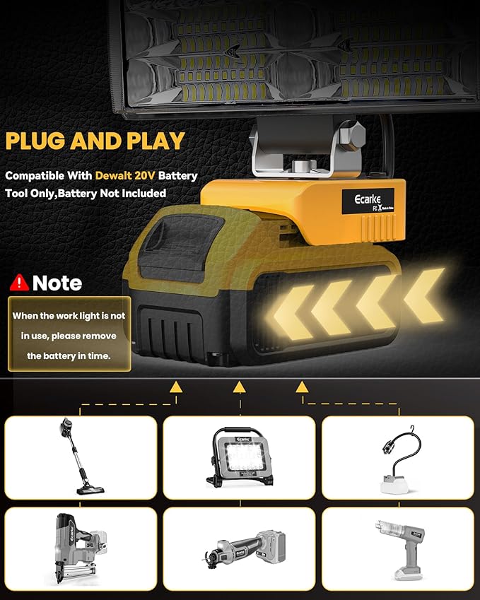 Ecarke LED Work Light Compatible with DeWALT 20V, 148W 14800LM Cordless Flashlight, 7" Battery Flood Light with Low Voltage Protect for Emergency, Job Site & Security Lighting, Battery Not Included