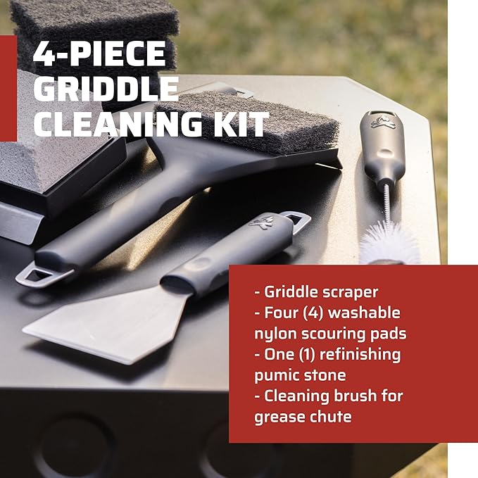 Camp Chef Griddle Cleaning Kit - Flat-Top Griddle Accessories Includes Scraper, 4 Scouring Pads, Pumice Stone & Grease Chute Brush