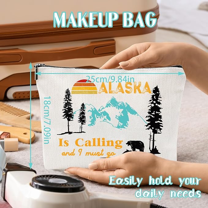 Sitsink Alaska Gifts Canvas Makeup Bags - Alaska Calling Cosmetic Bags for Girls & Women