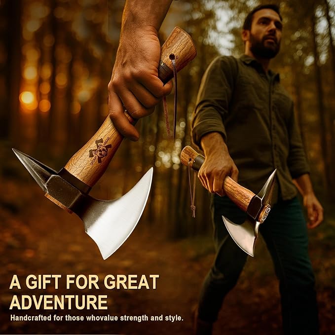 Grumpy Bear 11" Camping Hatchet, Survival Axe with Sheath, High Carbon Steel and Wood Handle, Anti-Slip Grip – Ideal for Bushcraft, Wood Splitting & Outdoor Adventures