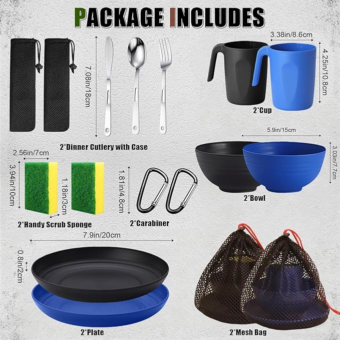 Scout Camping Mess Kit for Person Boy Scout Dishes Set Girl Scout Mess Kit with Mesh Bag Reusable Light Weight Eating Utensils Plastic Camping Cutlery Set for Travel Camp