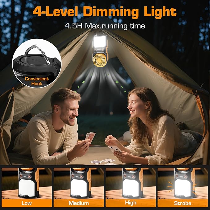 EverBrite 2-in-1 Camping Lantern with Fan, 1000LM Rechargeable Tent Light, 4400mAh Power Bank, Portable Camping Fan with 3 Speeds & 210° Oscillation, USB-C Emergency Light for Camping, Power Outage