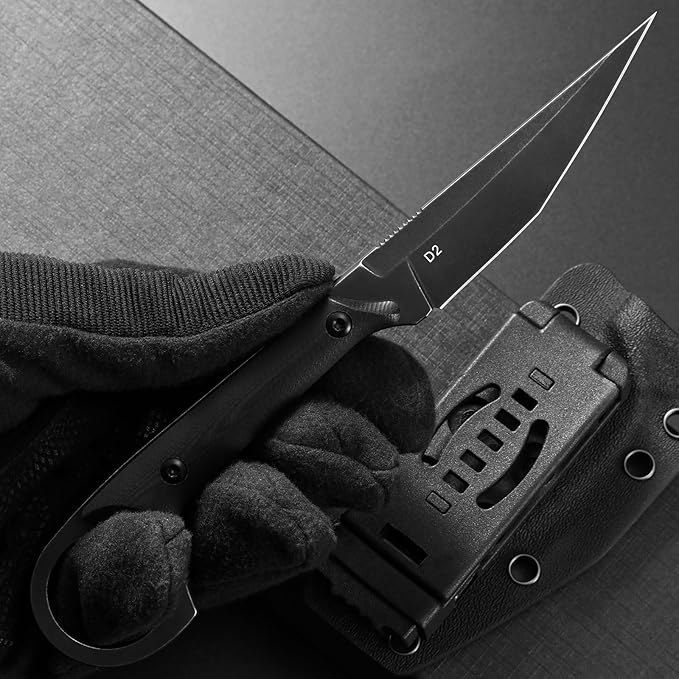 Ccanku C1140 Fixed Blade Knife, D2 Blade G10 Handle Claw Knife for Outdoor, EDC Tool, Survival, Hiking, Camping (Black)