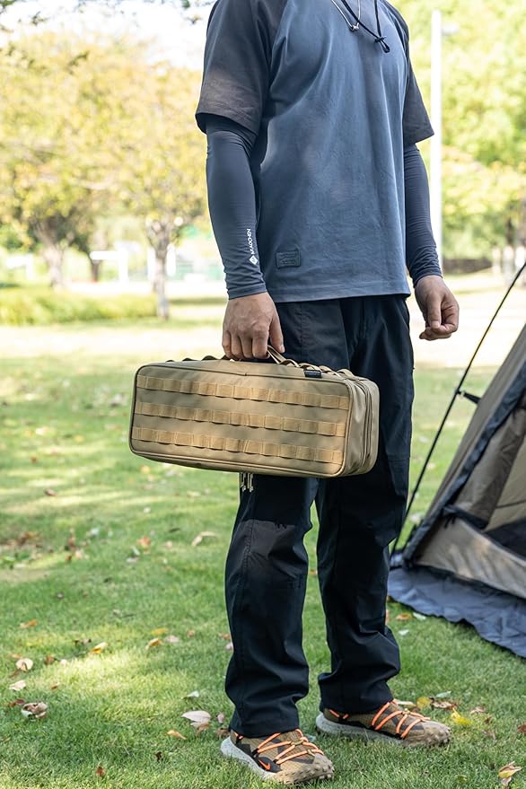 CAMPINGMOON MOLLE System Tactical Camping Gear Organizer Utility Tool Bag w PP Board Support Dual-Layer Rigid Storage Case Tent Stakes Tools