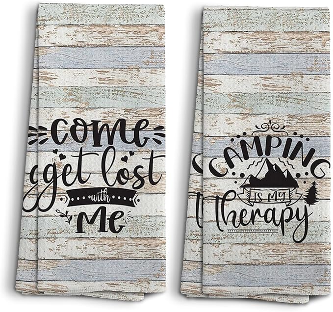 Camp Towel, Camping Kitchen Towels, Camping Decor for Camper, Gifts for Campers, Camping Gifts for Women Men, Camping is My Therapy RV Decorations for Inside Camper, Set of 2, 16x24
